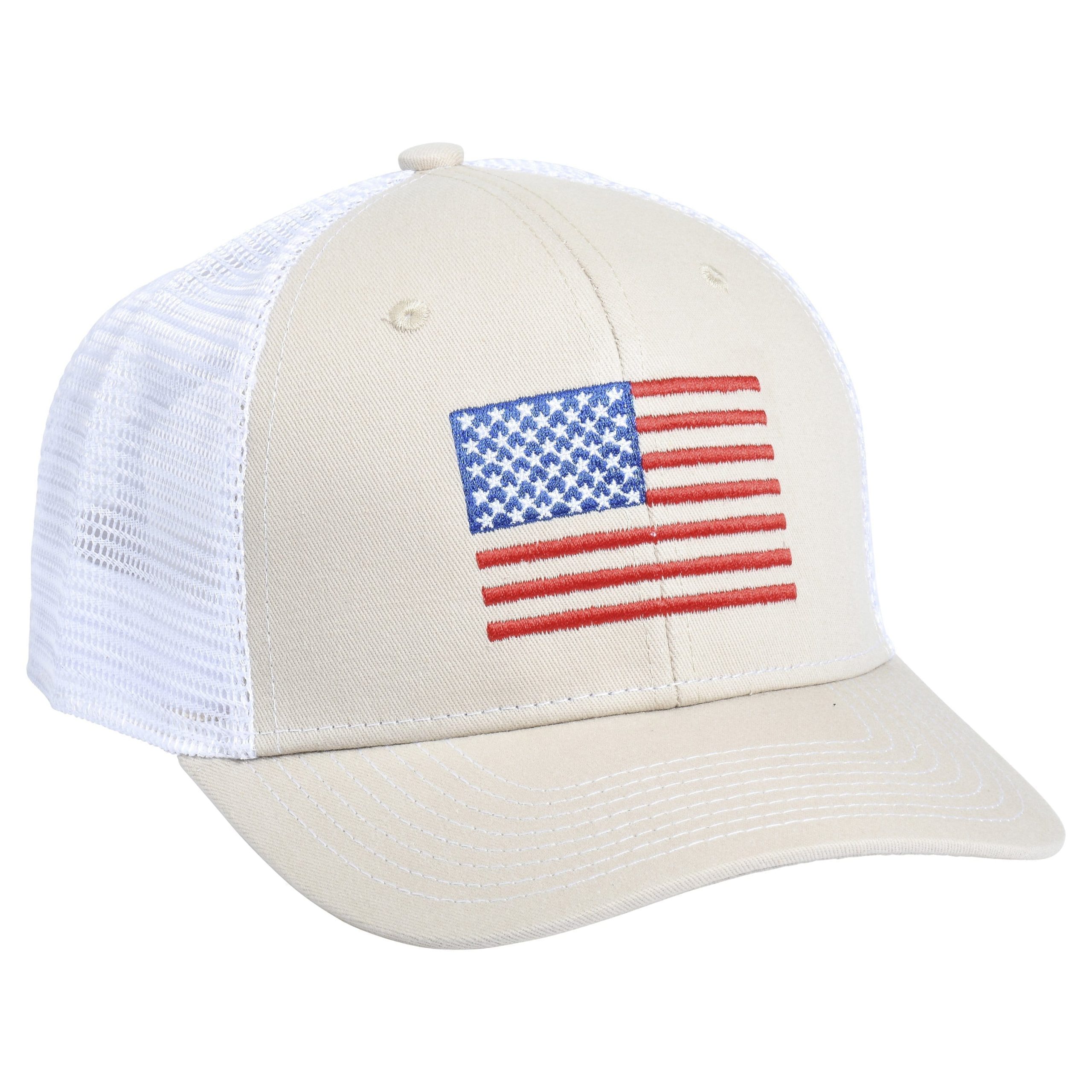 American Flag Embroidery Tan/White