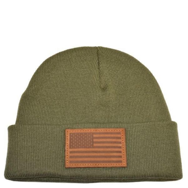 American Flag Leather Patch Olive