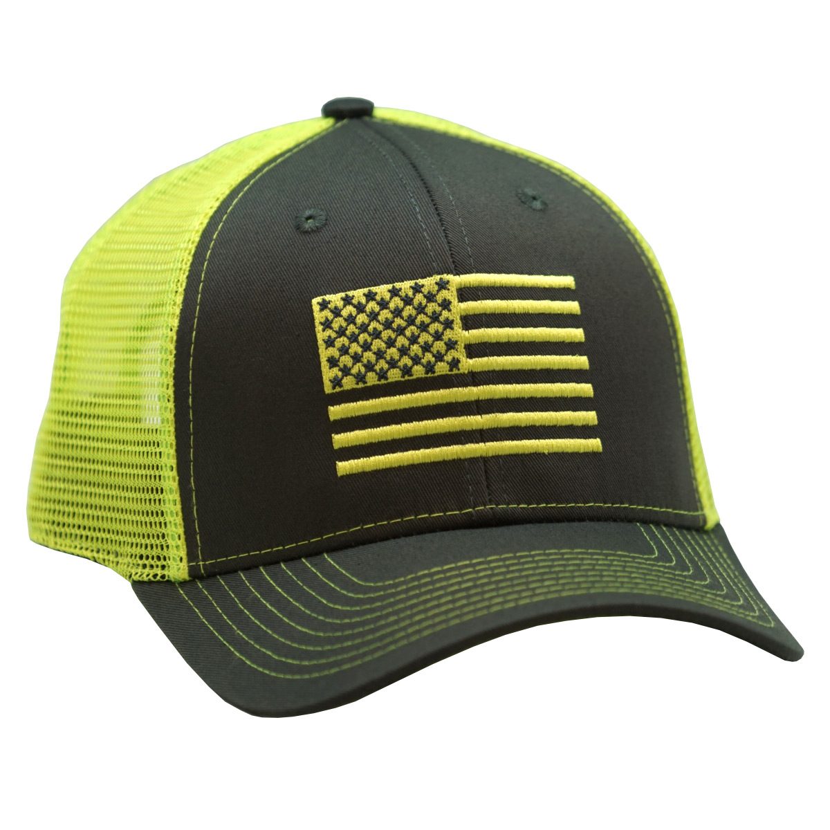 American Flag Embroidery Charcoal/Neon Green