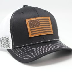 American Flag Leather Patch Cap Black/ White Mesh - Side
