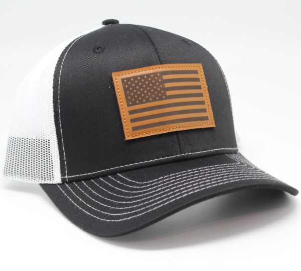 American Flag Leather Patch Cap Black/ White Mesh - Side
