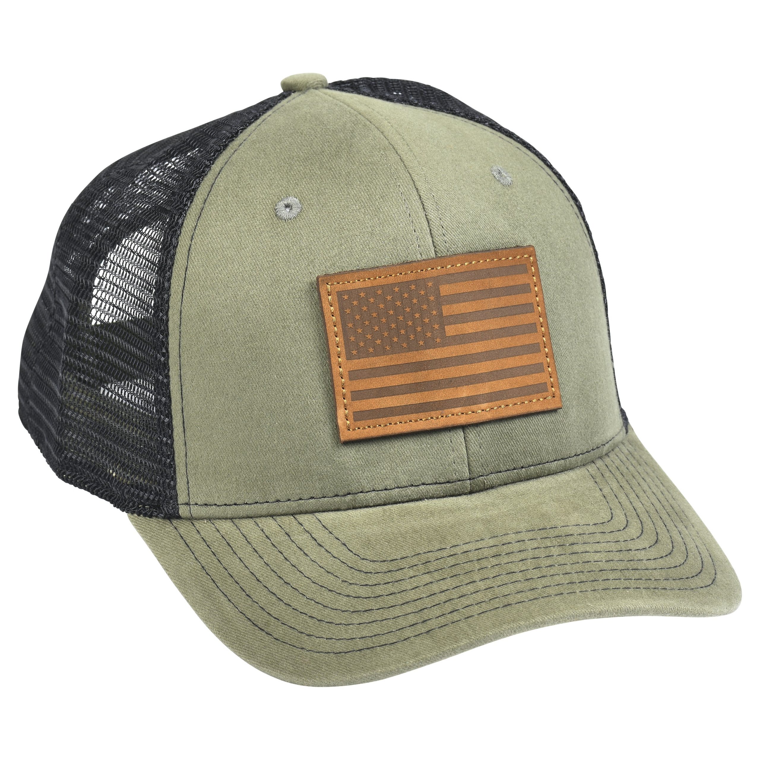 American Flag Leather Patch Moss Green/Black