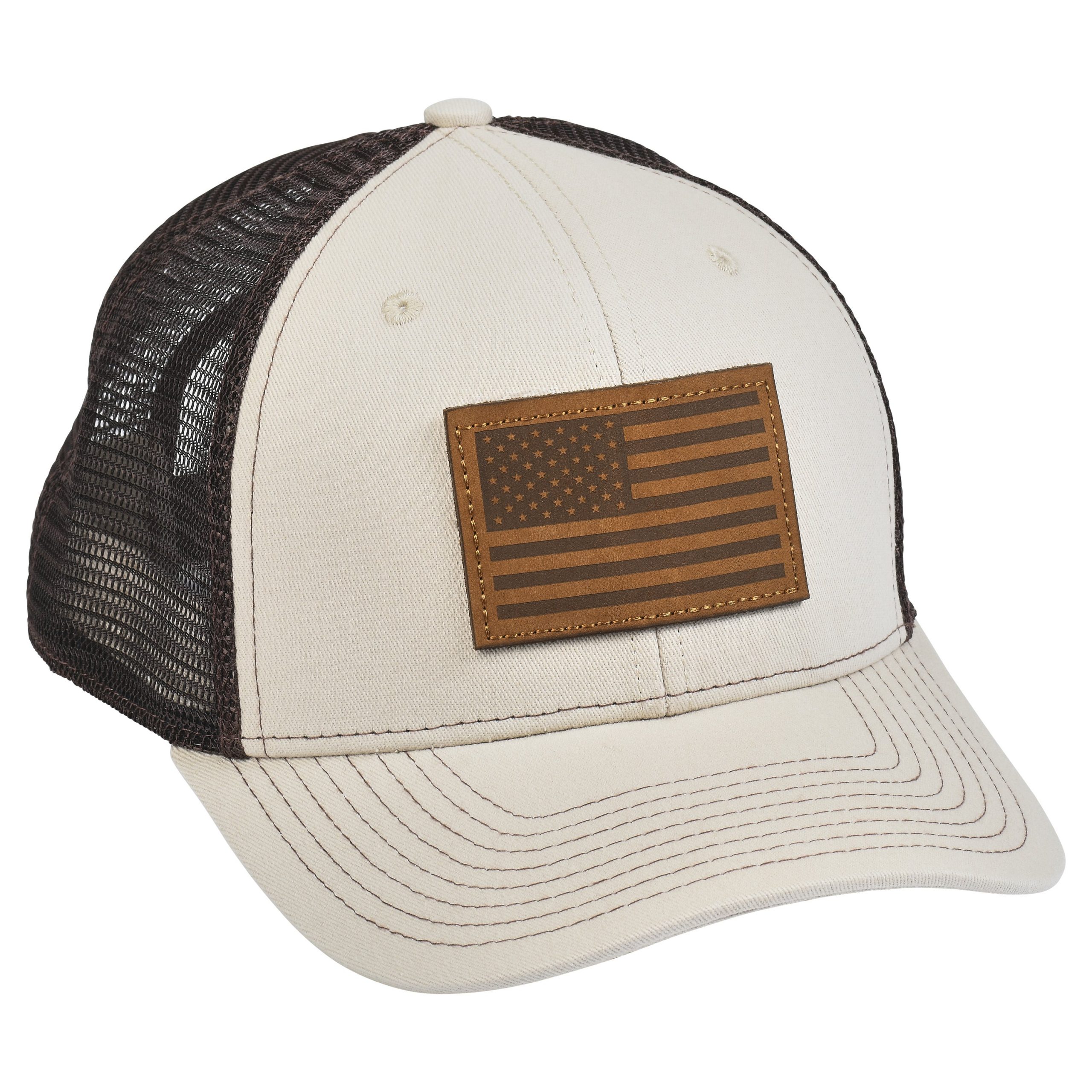 American Flag Leather Patch Tan/Brown