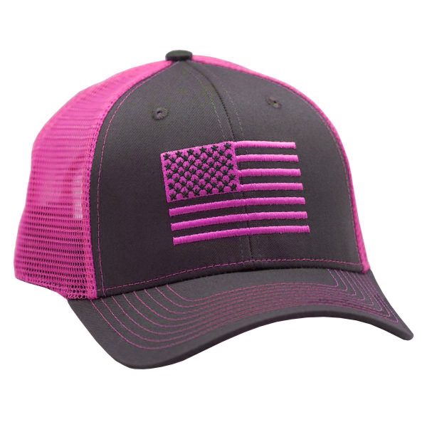 AMERICAN FLAG EMBROIDERY CHARCOAL/NEON PINK MESH