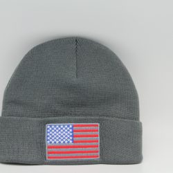 Winter Knit Beanie American Flag Logo Gray with RWB Flag