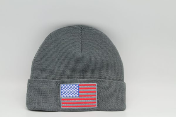 Winter Knit Beanie American Flag Logo Gray with RWB Flag