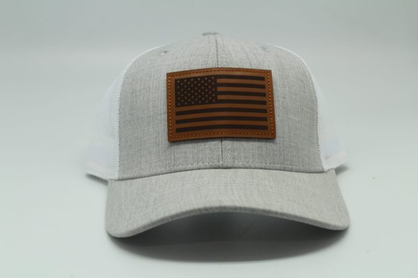 American Flag Leather Patch Cap Heather Gray/ White Mesh Front
