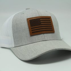 American Flag Leather Patch Cap Heather Gray/ White Mesh Side