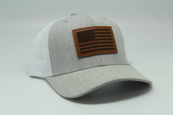 American Flag Leather Patch Cap Heather Gray/ White Mesh Side