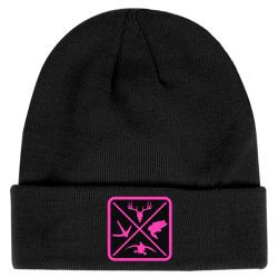 Winter Knit Beanie Outdoor Logo Black with Pink Logo