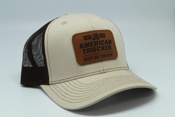 American Trucker Leather Patch on Tan/Brown Mesh Side