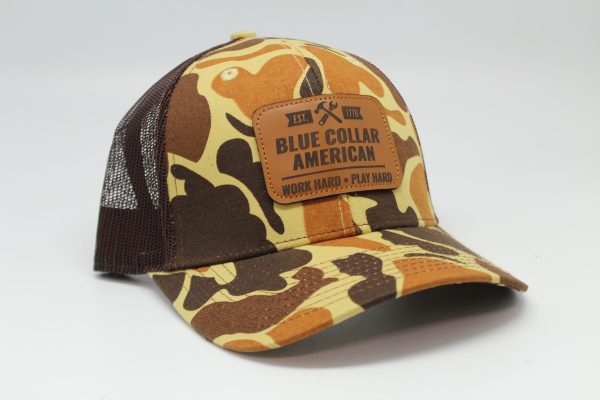 Blue Collar American Leather Patch on Duck Camo/Brown Mesh Side