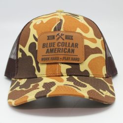 Blue Collar American Leather Patch on Duck Camo/Brown Mesh Front