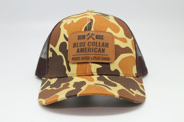 Blue Collar American Leather Patch on Duck Camo/Brown Mesh Front