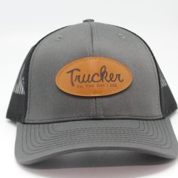 Trucker on Leather Patch Black Mesh Front