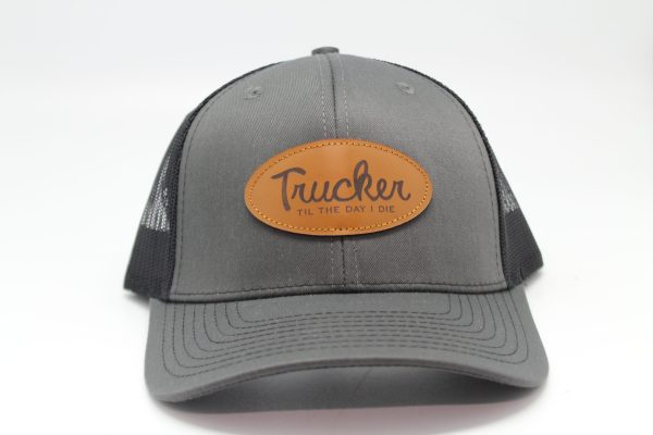 Trucker on Leather Patch Black Mesh Front