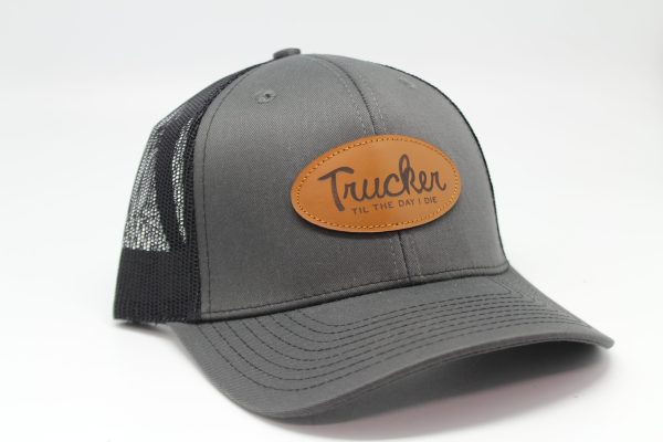 Trucker on Leather Patch Black Mesh Side