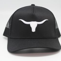 Longhorn Puff Embroidery on Black/Black Mesh Front
