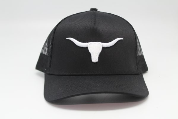 Longhorn Puff Embroidery on Black/Black Mesh Front