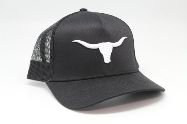 Longhorn Puff Embroidery on Black/Black Mesh Side