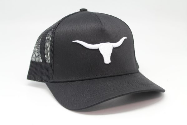 Longhorn Puff Embroidery on Black/Black Mesh Side