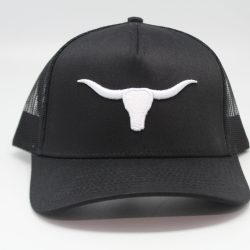 Longhorn Puff Embroidery on Black/Black Mesh Front