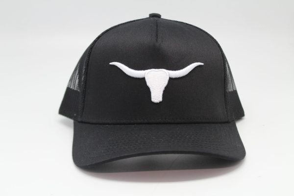 Longhorn Puff Embroidery on Black/Black Mesh Front
