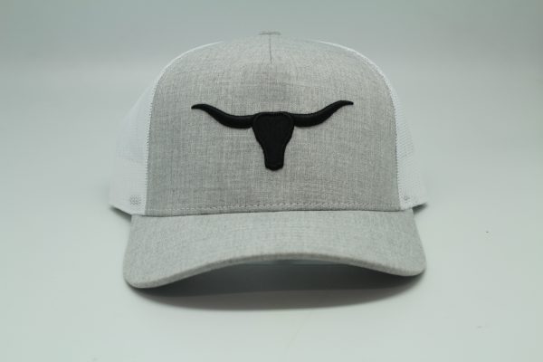 Longhorn Puff Embroidery on Gray/White Mesh Front