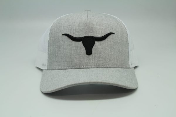 Longhorn Puff Embroidery on Gray/White Mesh Front