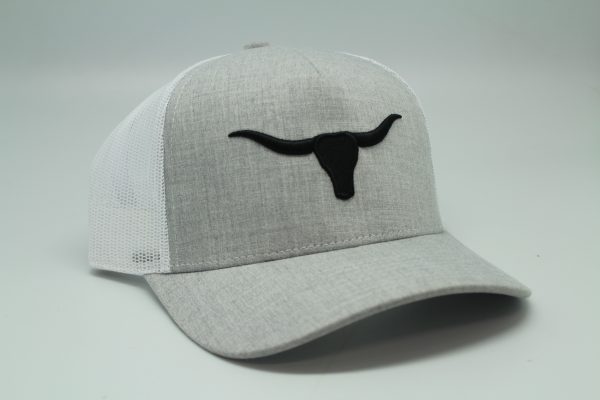 Longhorn Puff Embroidery on Gray/White Mesh Side