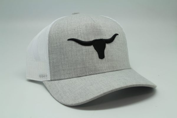 Longhorn Puff Embroidery on Gray/White Mesh Side