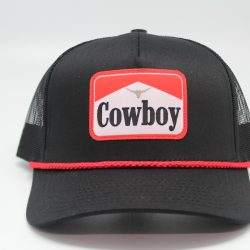 Cowboy Woven Patch with Red Rope on Black/Black Mesh Front