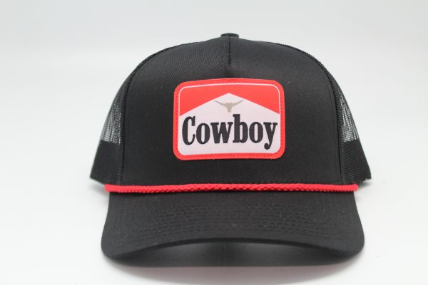 Cowboy Woven Patch with Red Rope on Black/Black Mesh Front