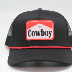 Cowboy Woven Patch with Red Rope on Black/Black Mesh Front