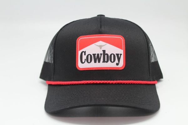 Cowboy Woven Patch with Red Rope on Black/Black Mesh Front