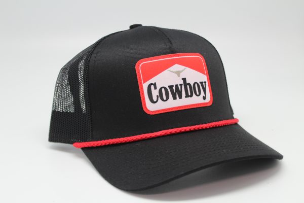 Cowboy Woven Patch with Red Rope on Black/Black Mesh Side