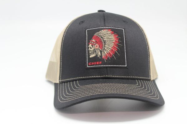 Chief Woven Patch on Black/Tan Mesh 901 Series Front