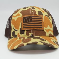 American Flag Leather Patch on Duck Camo/Brown Mesh Front