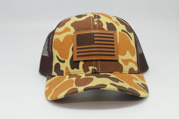 American Flag Leather Patch on Duck Camo/Brown Mesh Front