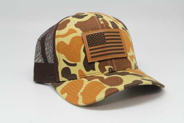 American Flag Leather Patch on Duck Camo/Brown Mesh Side