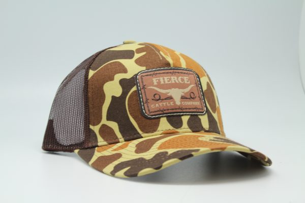 Fierce Cattle Co. Woven Patch on Duck Camo/Brown Mesh Side