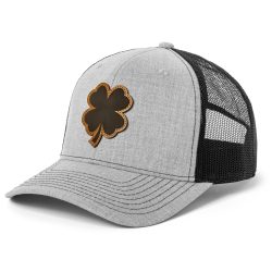 Clover Leather Patch on Heather/Black Mesh, 6 Panel Snapback Closure