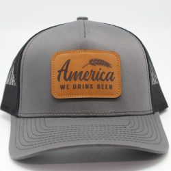 We Drink Beer Leather Patch on Charcoal/Black Mesh Front