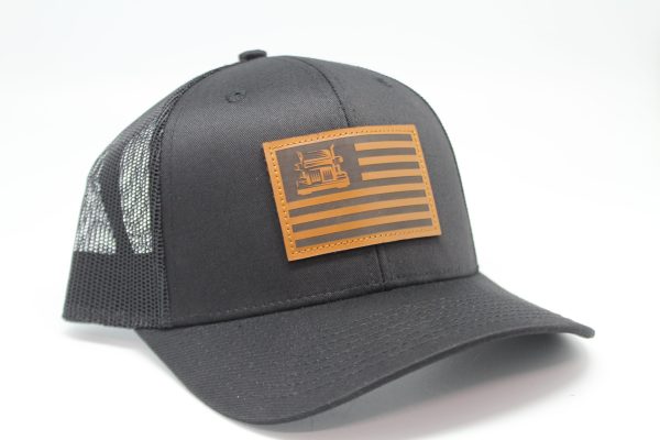 Trucker American Flag Leather Patch on Black/Black Mesh Side