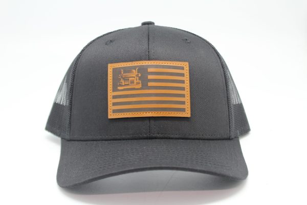 Trucker American Flag Leather Patch on Black/Black Mesh First