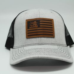 Trucker American Flag Leather Patch on Heather/Black Mesh Front