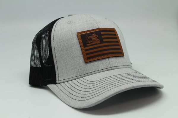 Trucker American Flag Leather Patch on Heather/Black Mesh Side