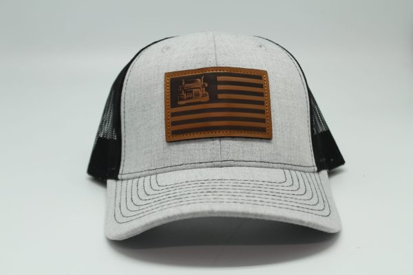 Trucker American Flag Leather Patch on Heather/Black Mesh Front
