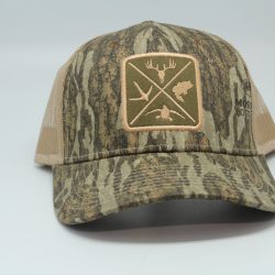 Mossy Oak Bottom Land Pattern Woven Patch Cap with Tan Mesh