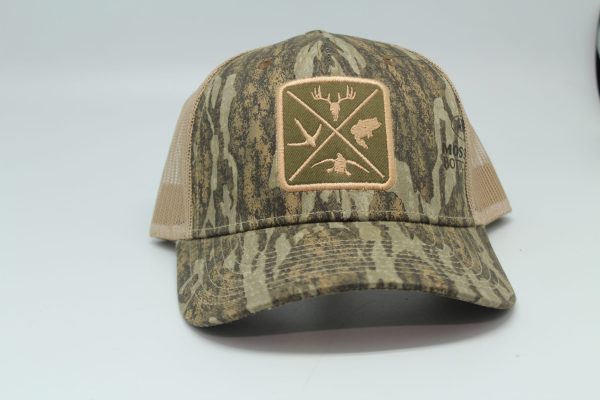 Mossy Oak Bottom Land Pattern Woven Patch Cap with Tan Mesh